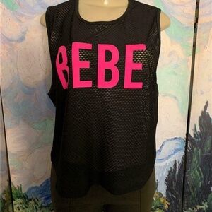 Bebe Sport Black Honey Comb Mesh Logo Tank Top